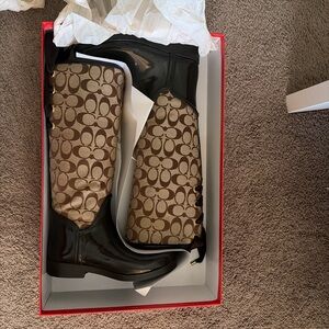 Coach Brown & Tan Signature Canvas Knee Boots
